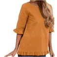 thumbnail image 1 of Hauts en Coton et Lin d'Été pour Femmes Manches à Volants Col Rond Couleur Unie Chemises Blouses Décontractées Confortables Basiques, 1 of 7