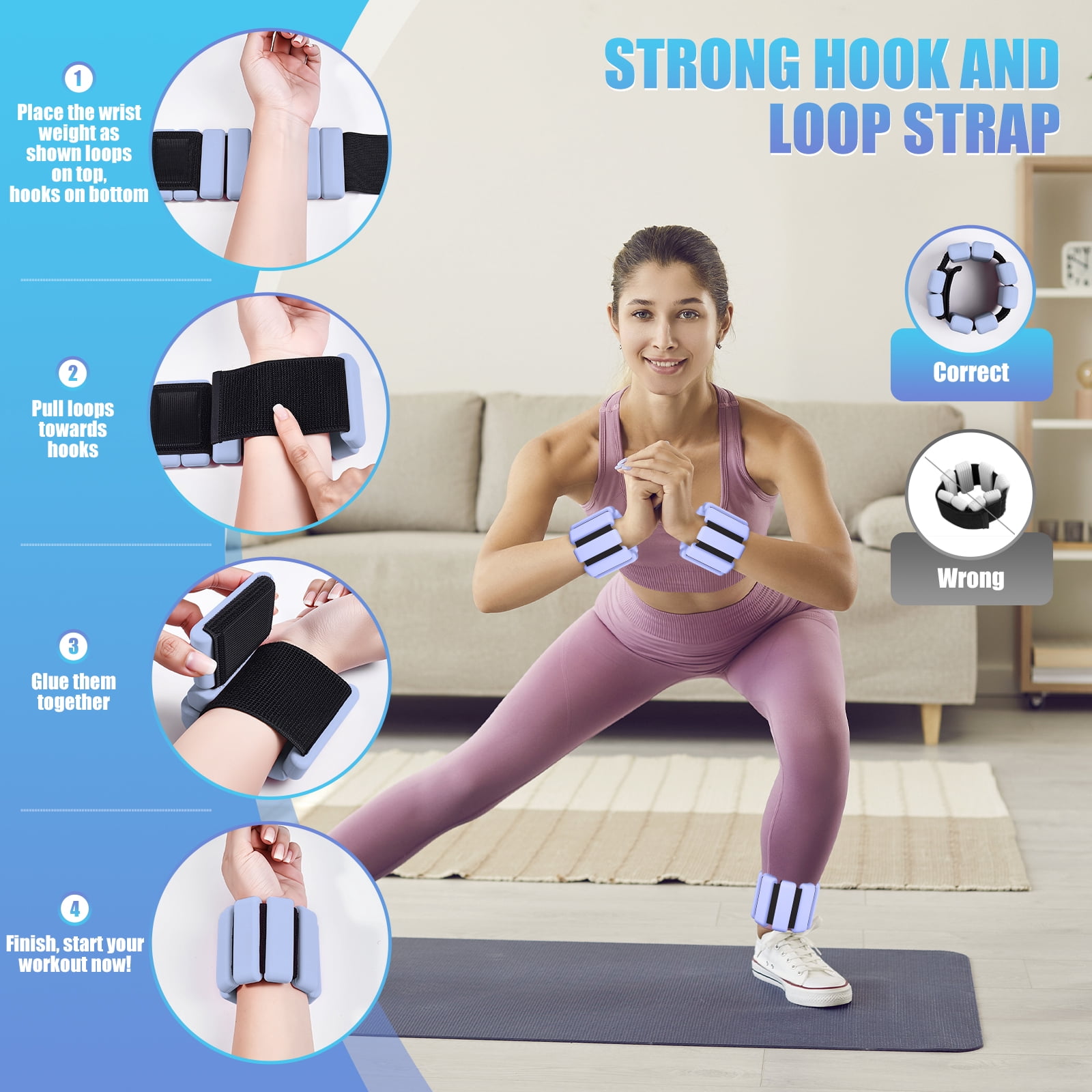 Ankle Weight Wrist Weight 2 Pack (1lb Each) Adjustable Arm and Leg Weight Suitable for Women and Men Pilates Gym Yoga Aerobic Strength Training(Blue)