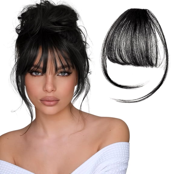 DRAFIDEEP Matte Black Clip in Hair Bangs Heat Resistant Fiber for Versatile Styling Hair Extensions