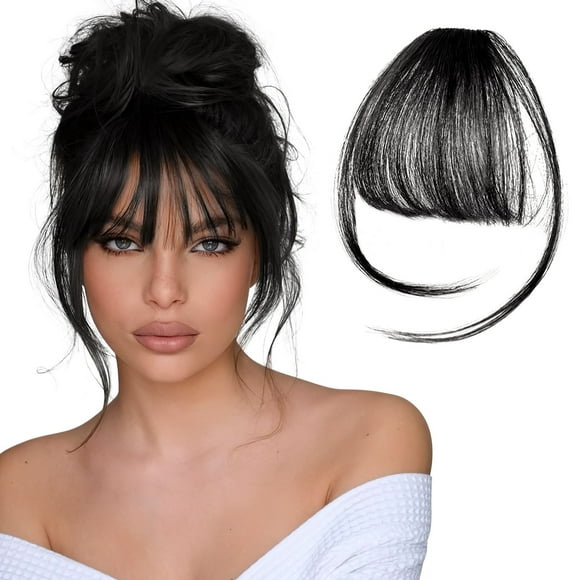 HOOWIFFY Black Clip in Hair Fringe Heat Resistant Fiber Matte Look for Restyling Hair Extensions