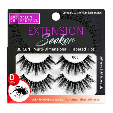Salon Perfect Extension Seeker D-Curl False Eyelashes, 2 Pack, 663