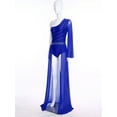 thumbnail image 4 of RUNQHUI Robe de Danse Moderne Contemporaine à Manches Chauve-Souris Longues en Maille Fluide pour Femmes Bleu TG, 4 of 7