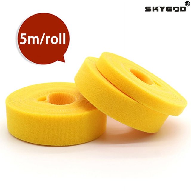 5m/roll Cable Ties Reusable Loop Bundle Self Adhesive Yellow Nylon Strap Organizer Clip Wire Holder Management Fastening Tape width 10mm 20 rolls