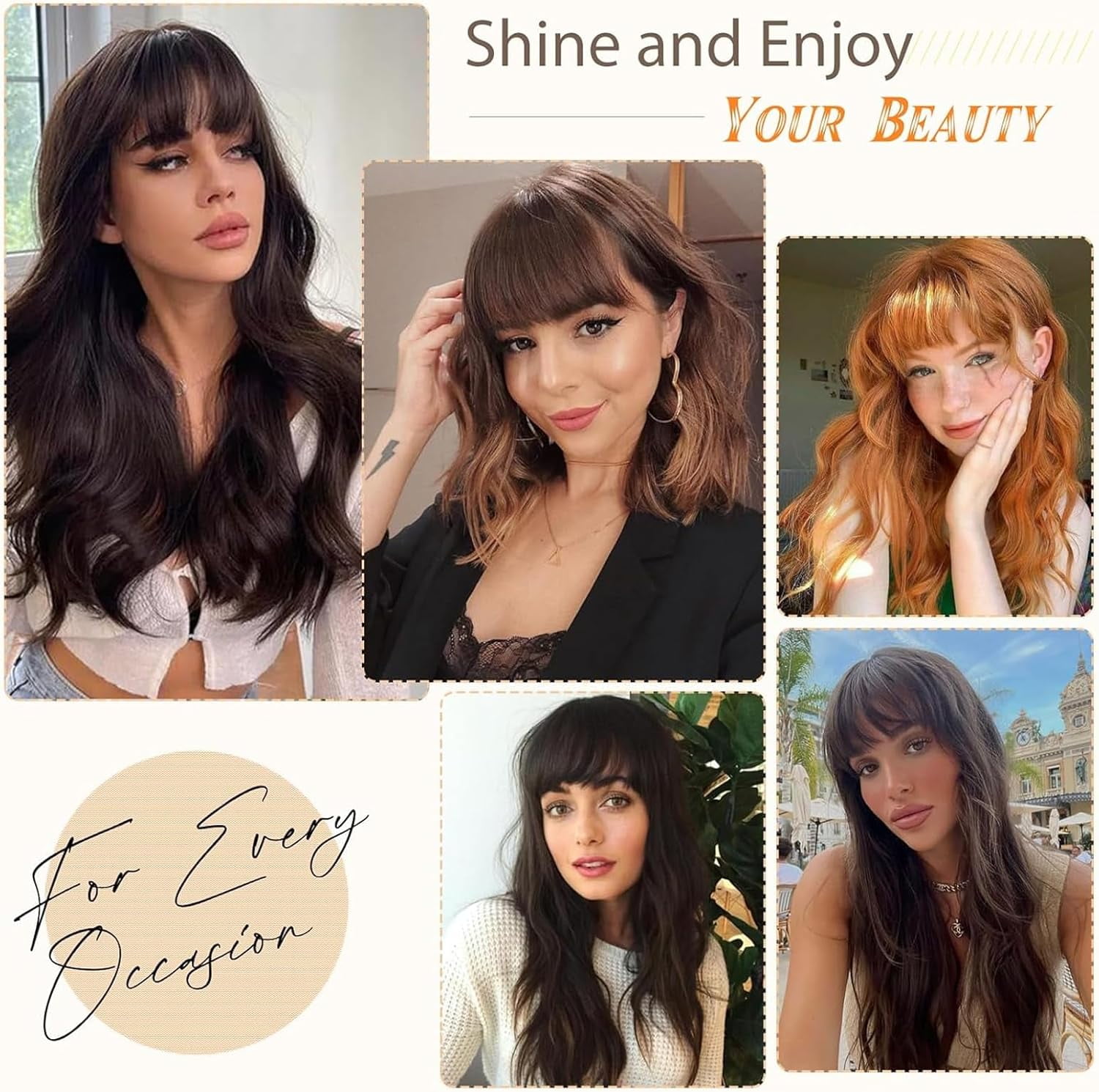 Aorsher 100% Real Human Hair Extensions, Bangs Hair Clip in Bangs, French Bangs Fringe with Temples, Light Brown Fake Thick Hairpieces for Women Daily Wear Brown