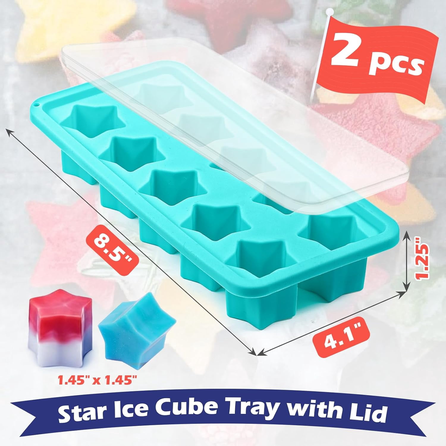 4-Pack Silicone Ice Cube Trays Set – Sphere (1.1"), Heart (10 & 8 Cavity), Star with Lid – BPA-Free, Easy Release – For Cocktails, Whiskey & Chocolate – Green/Pink/Red/Multicolor
