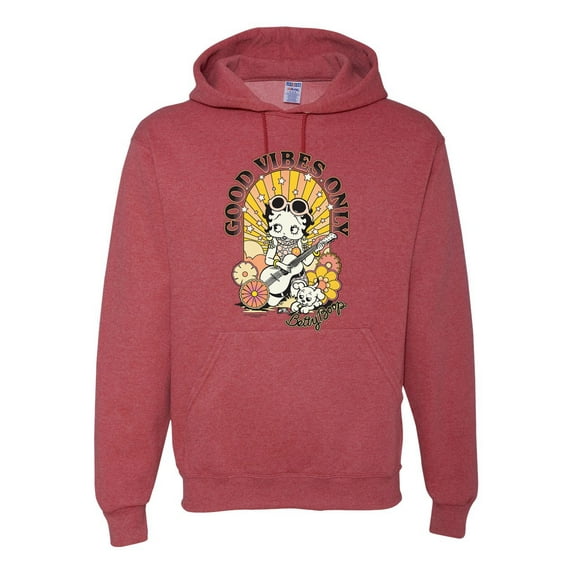 Wild Bobby, Betty Boop Good Vibes Only Betty Boop Unisex Hoodie Sweatshirt, Vintage Heather Red, Small