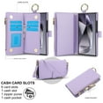 thumbnail image 4 of for Samsung Galaxy S24 Ultra Wallet Case, Multi-Functional Zipper Purse Case with Card Holders, RFID Blocking Full Body Case, Shoulder Strap Wristband Crossbody Cover for Galaxy S24 Ultra, Violet, 4 of 7
