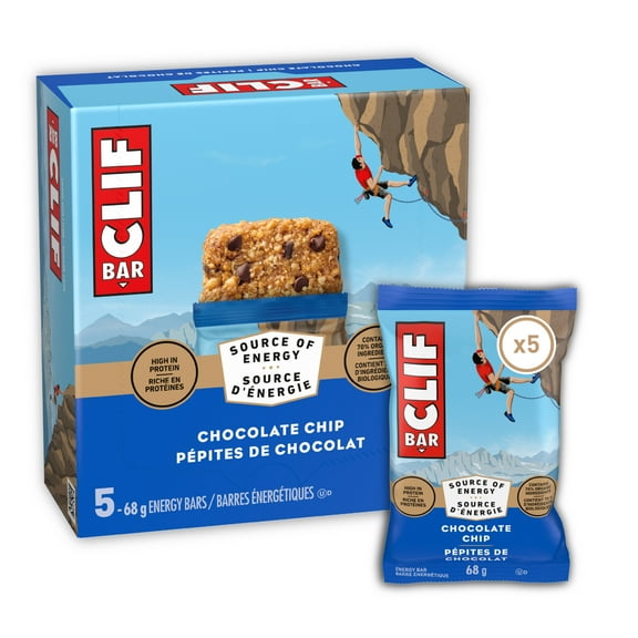 CLIF BAR Energy Bars, Chocolate Chip, Granola Bar, High in Protein, Contains 70% Organic Ingredients 5 Bars
