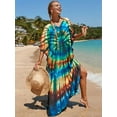 thumbnail image 2 of EDOLYNSA Boho Print 2024 Sexy V Neck Bat Sleeve Casual Beach Long Dress Women Summer Swimsuit Coverup Relaxed Vacation Party Dresses, 2 of 8