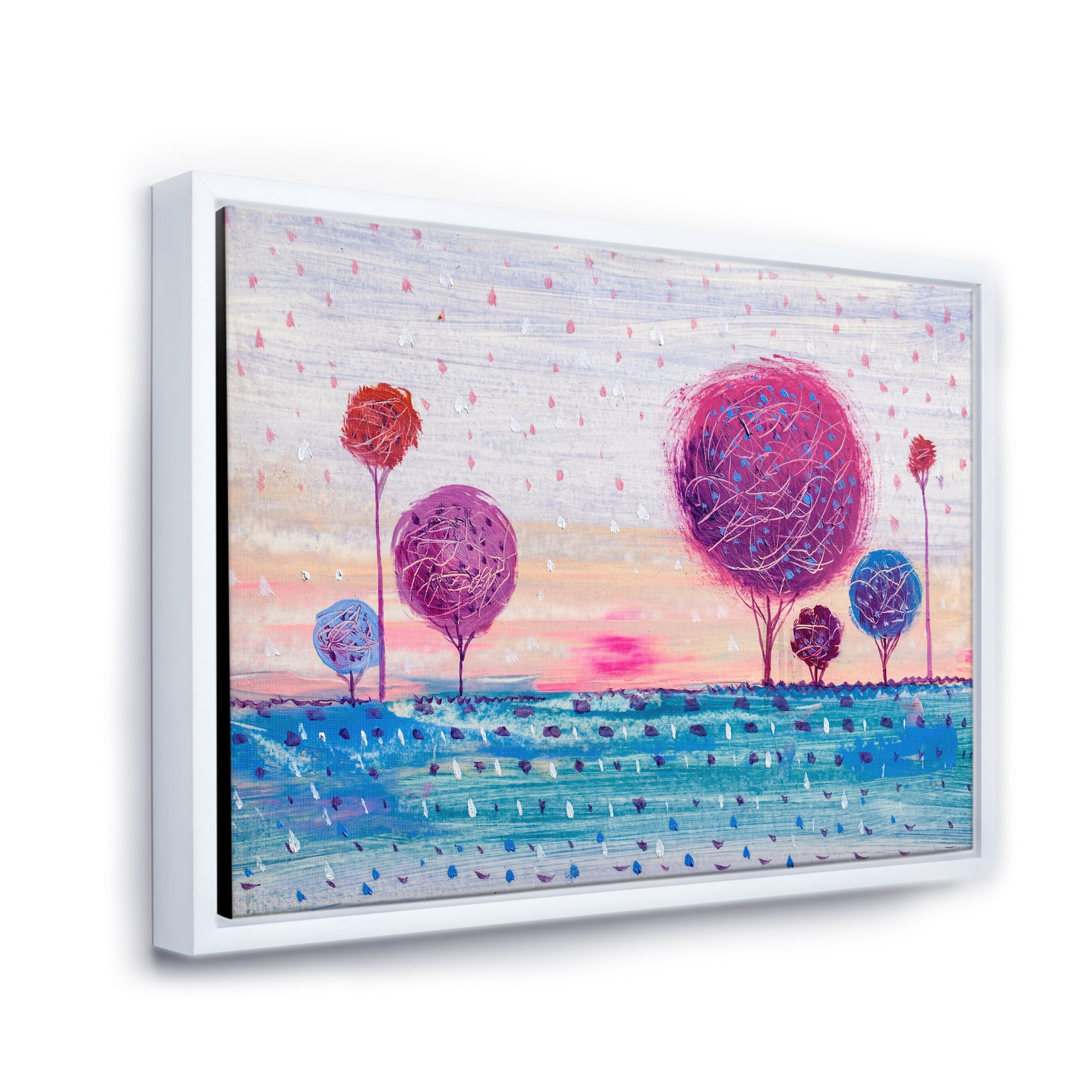 Designart 'Purple Coloured Tree Impression Landscape II' Modern Framed Canvas Wall Art Print