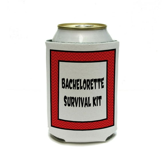 Bachelorette Survival Kit Chevrons Red Can Cooler Drink Insulator Beverage Insulated Holder