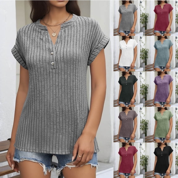 Miluxas Womens Short Sleeve Sweaters V Neck Tops Lightweight Dressy Casual Shirts Work Blouses White XL(XL)