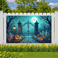 thumbnail image 2 of Halloween Theme Decorative Banner Spooky Atmosphere Jack o Lanterns Gate Design for Outdoor Decorating Holiday Party Night, 2 of 5