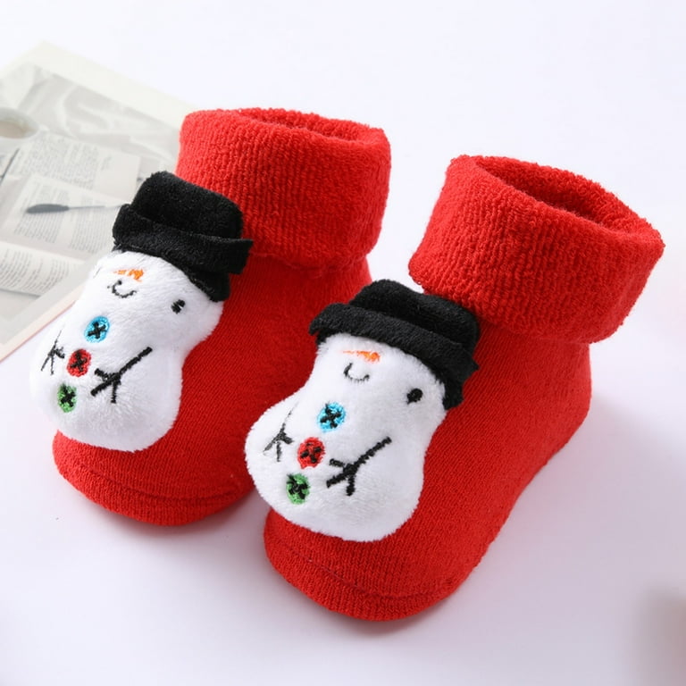 Actoyo Newborn Infant Toddler Slipper Socks Baby Girls Boys Grips Socks Christmas Socks Kids Fuzzy Home Socks 0 1T Snowman