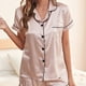 thumbnail image 1 of Elegant Satin Solid Pajamas, Short Sleeve Button Up Top And Shorts Pj Set, Women's Sleepwear & Loungewear, 1 of 5