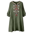 thumbnail image 4 of Summer Dresses for Women Sawvnm Women's Boho Embroidered Tunic Dress V Neck 3/4 Sleeve Casual Loose Mini Dress For Summer Beach, 4 of 6