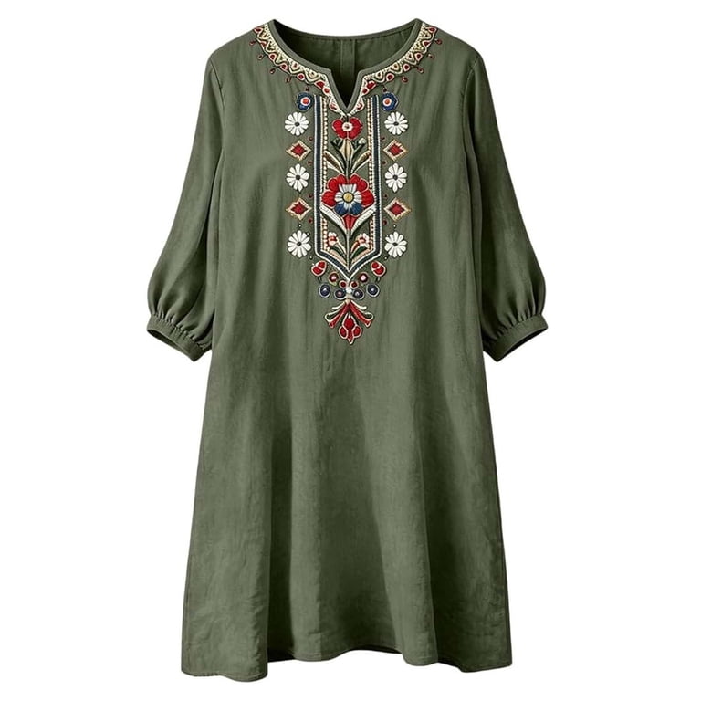 olive green bohemian dress Olive Boho Print Tie Waist Maxi Dress X-Large