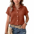 thumbnail image 6 of Girls Linen Shirts Short Sleeve Button Down Collared Dress Shirt for Teen Summer Plain Lightweight Breathable Lapel Tops,Ginger,11-12 Years, 6 of 6