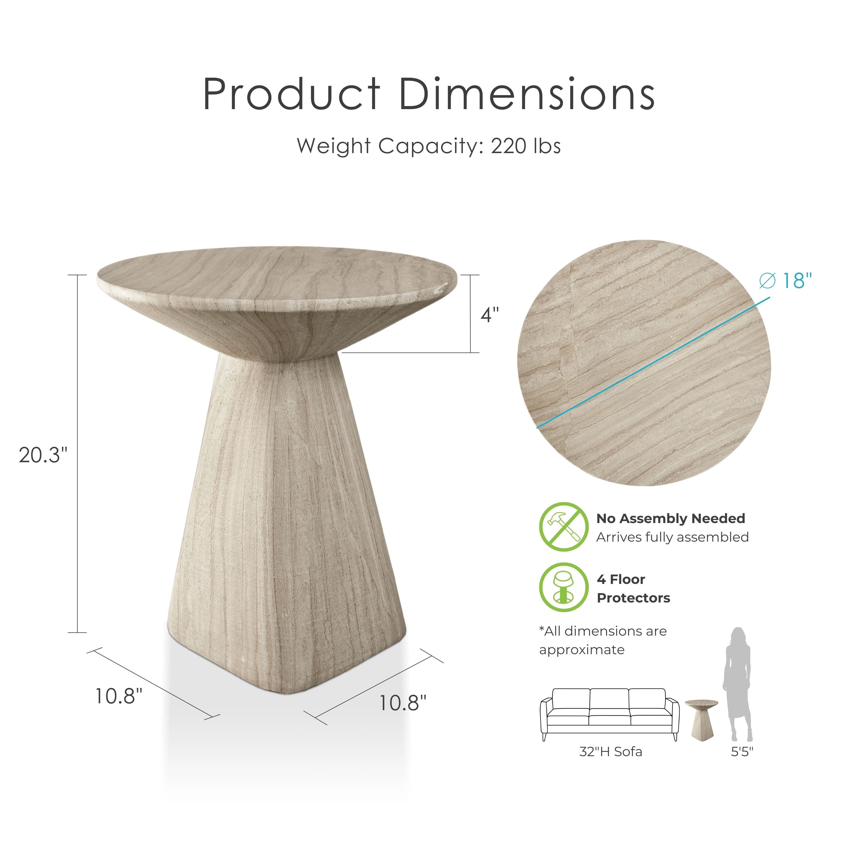 Furniture of America Isla Modern Stone Indoor & Covered Patio Round Sculptural Pedestal End Table, Beige Travertine
