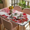 thumbnail image 3 of Red Valentine's Day Table Cloths for 6 Foot Rectangle Tables, Roses Love Heart Romantic Gnomes Wooden Patio Waterproof Elastic Fitted Tablecloths, Washable Rectangular Table Cover for Camping, 3 of 8