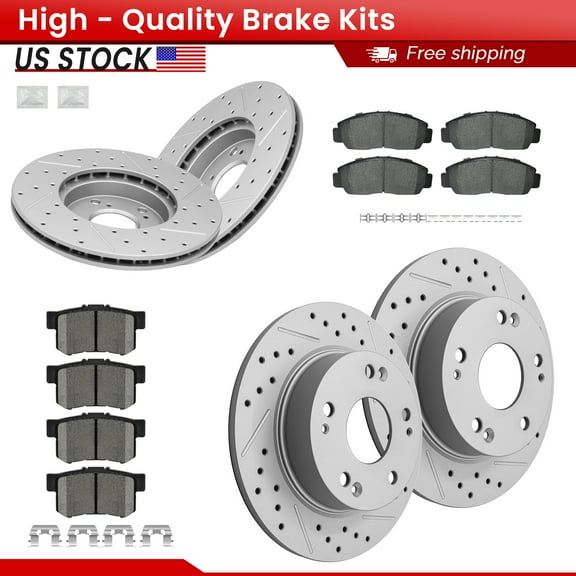ACB ZONE Front Rear Brake Kits for 2003 - 2007 Honda Accord, Drilled Slotted Disc Brake Rotors and Ceramic Brake Pads (31257, 980138, 959, 537)
