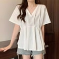 thumbnail image 5 of Blouses for Women Dressy Casual Oversize Short Sleeve V Neck T Shirts Ruffle Summer Tunics 2025 Womens Clothes, 5 of 5