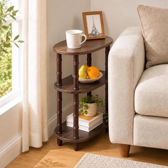 Liyufly Side Table, 3-Tier Small End Table, Modern Oval Night Stand Accent Table for Living Room, Bedroom, Sofa, 11.8"D,Bamboo-style,Walnut