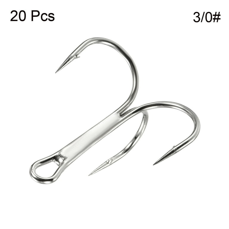 3/0# 1.57 Treble Fish Hooks Carbon Steel Sharp Bend Hook with Barbs, White 20  Pack 