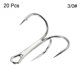 thumbnail image 3 of Ganchos de pesca triples de acero al carbono 3/0# 1.57" con curvatura y espinas, blancos, paquete de 20, 3 of 6
