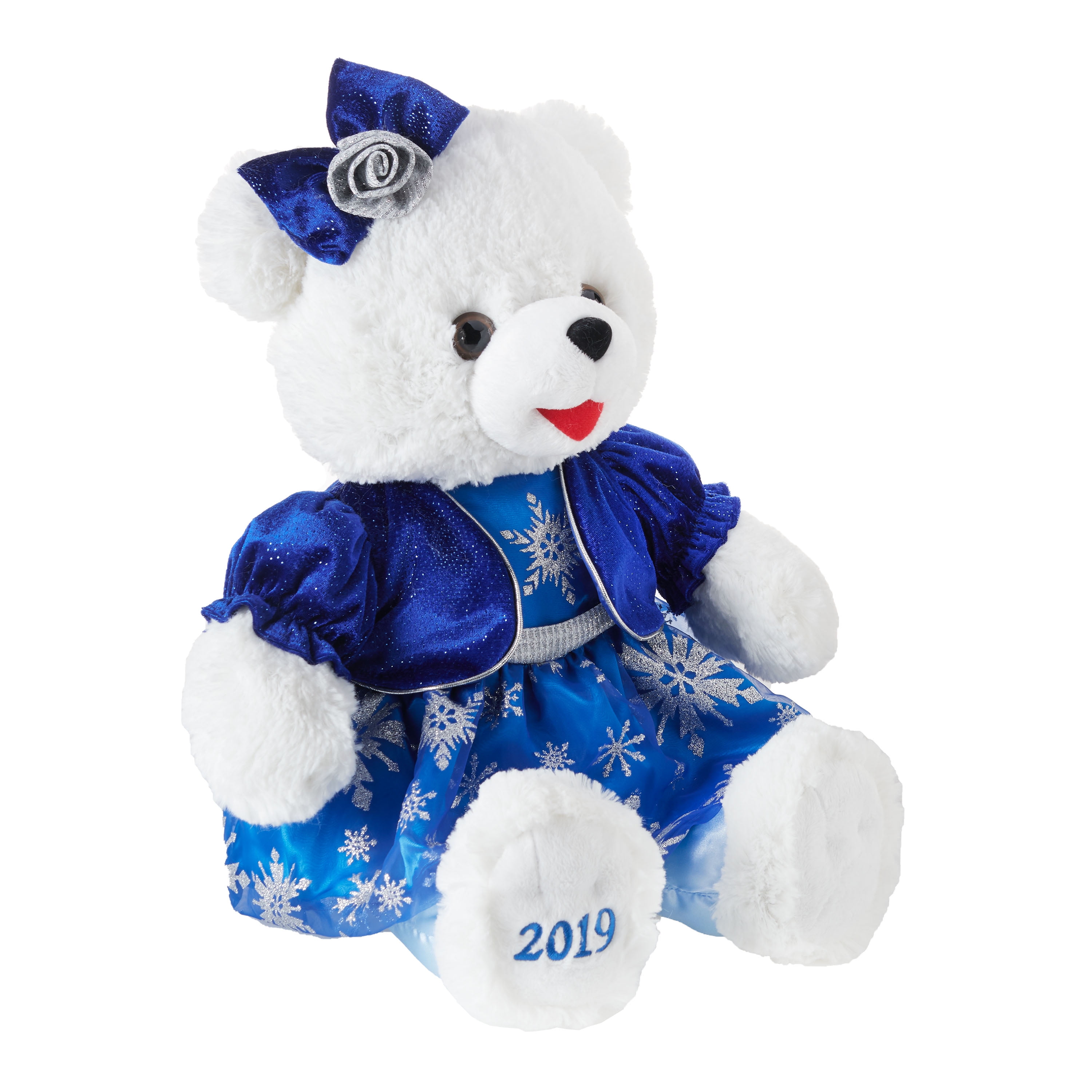 2020 Christmas White with Blue Girl Plush Stuffed Teddy Bear by Holiday Time 10" 