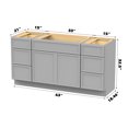 thumbnail image 3 of Vanity Art 63" Freestanding Bathroom Vanity Cabinet without Top in Gray, 3 of 6