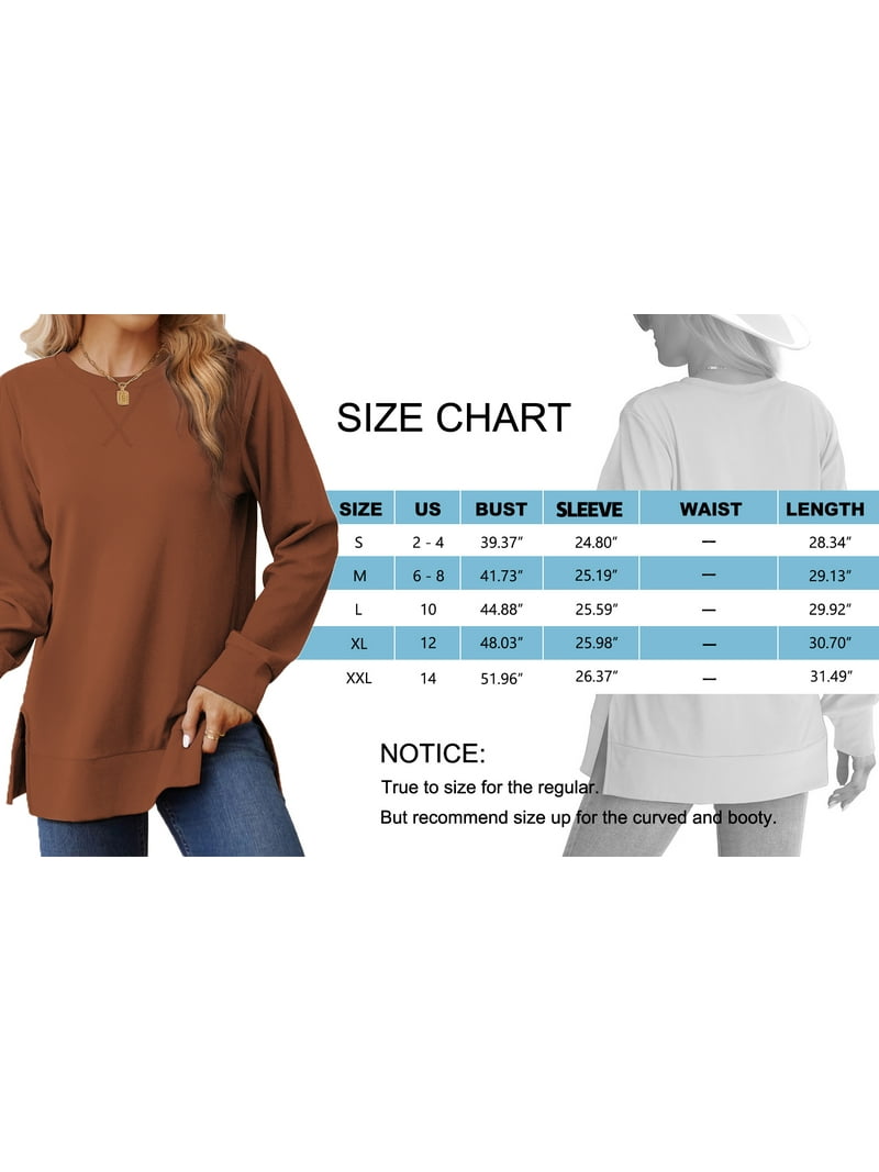 MOSHU Crewneck Sweatshirts for Women, Side Split Long Sleeve