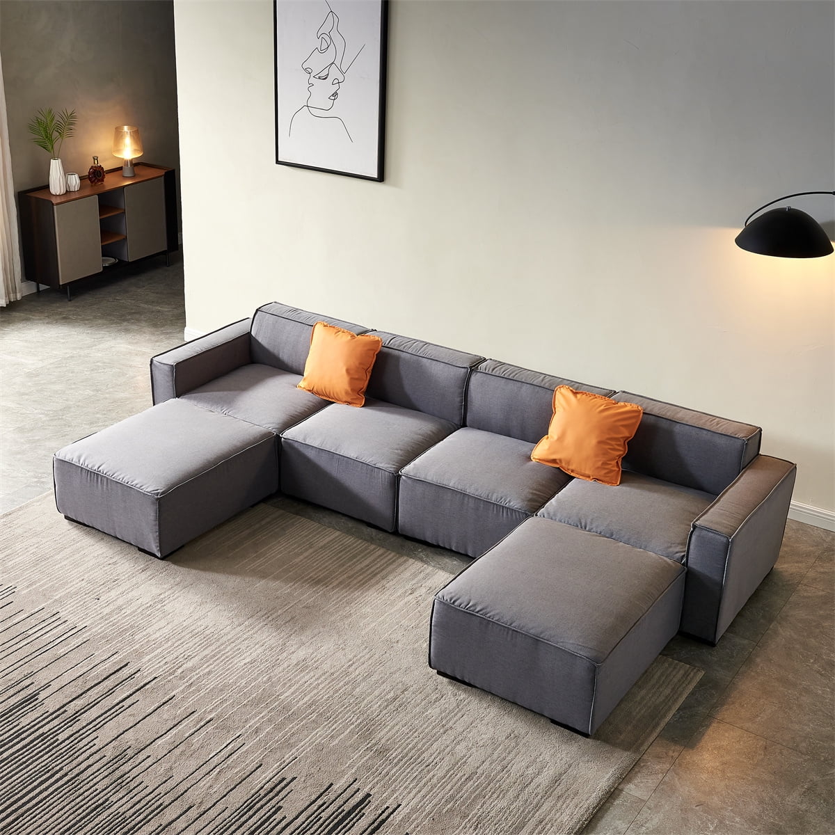 Modern Modular Sectional Couch with Extra-Soft Fabric, Convertible Sectional Sofa Couch with Single Seat, Two Ottoman, Armrest for Living Room, Office, U Shape Sectional Couch, Dark Gray - Walmart.com