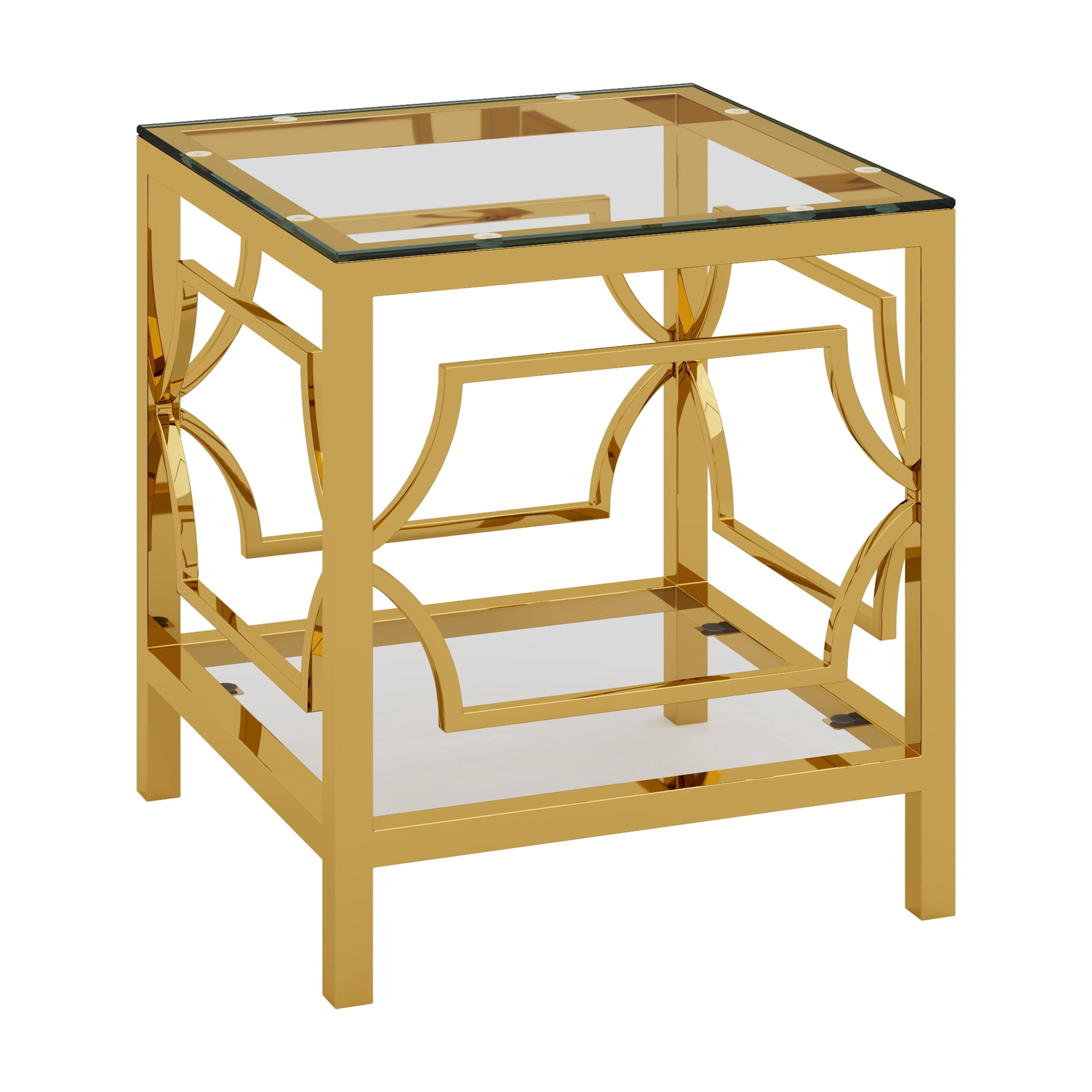 19.7" Round Side Table with Tempered Glass Top, 2-Tier Storage Shelf Modern Small End Table with Metal Frame, Sofa Side Accent Table