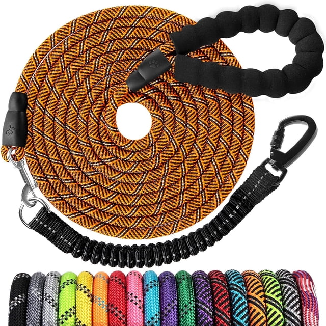 Long Dog Leash 15 FT: Heavy Duty Rope Leashes for Dogs Training with Swivel Lockable Hook Reflective Threads Bungee and Padded Handle - Dog Lead for Large Small Medium Dogs Outside Walking Hiking