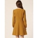 thumbnail image 4 of Vestido de pana con cinturón y cuello cuadrado de manga larga con botones en la parte delantera para mujer Otoño Invierno Marrón M, 4 of 5