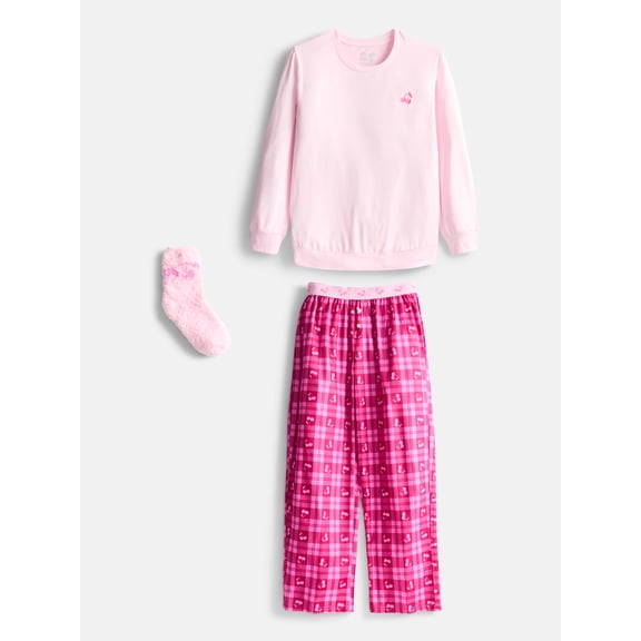 Sleep On It Girls Long Sleeve Top and Plaid Pants Pajama Set, 2 Piece, Sizes 7-16