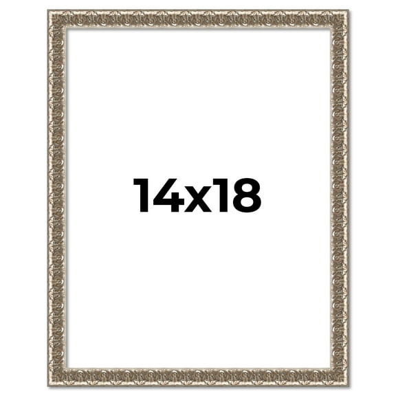14x18 Frame Silver Versailles Ornate Solid Wood Picture Frame | 1 Inch Moulding Width | Interior