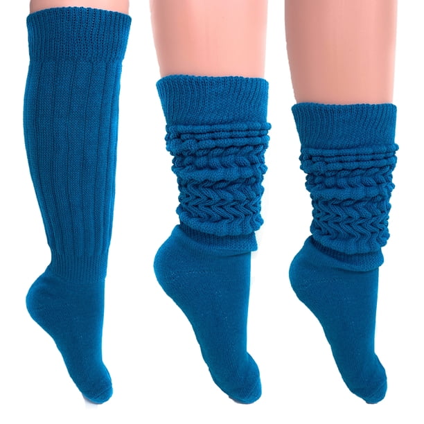 Aws American Made Women S Extra Long Heavy Slouch Cotton Socks Size 9 To 11 Turquoise 3 Pairs Walmart Com Walmart Com