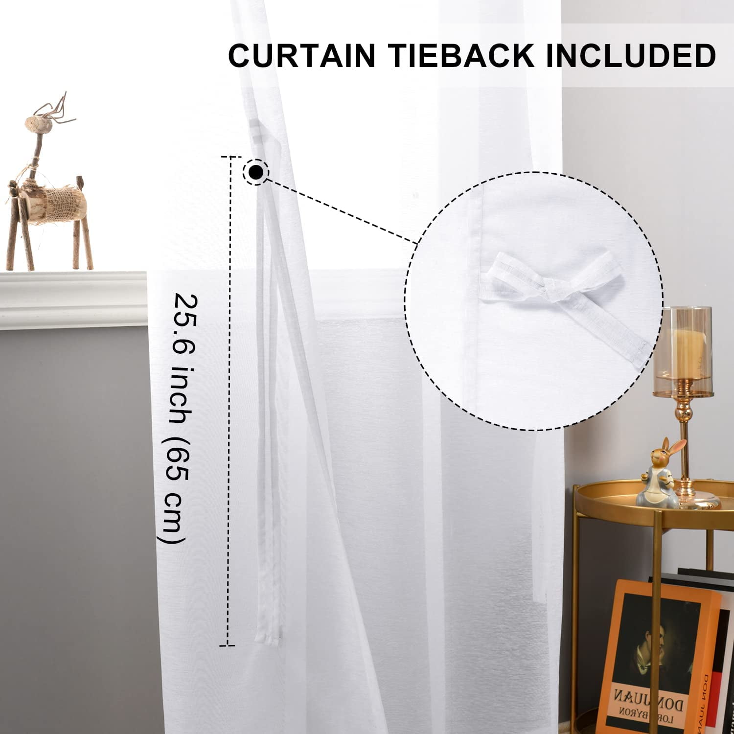 JIUZHEN White Sheer Curtains 84 Inches Long - Grommet Semi Transparent Light Filtering Window Drapes for Bedroom Living Room, 52Wx 84L, Set of 2 with Tiebacks