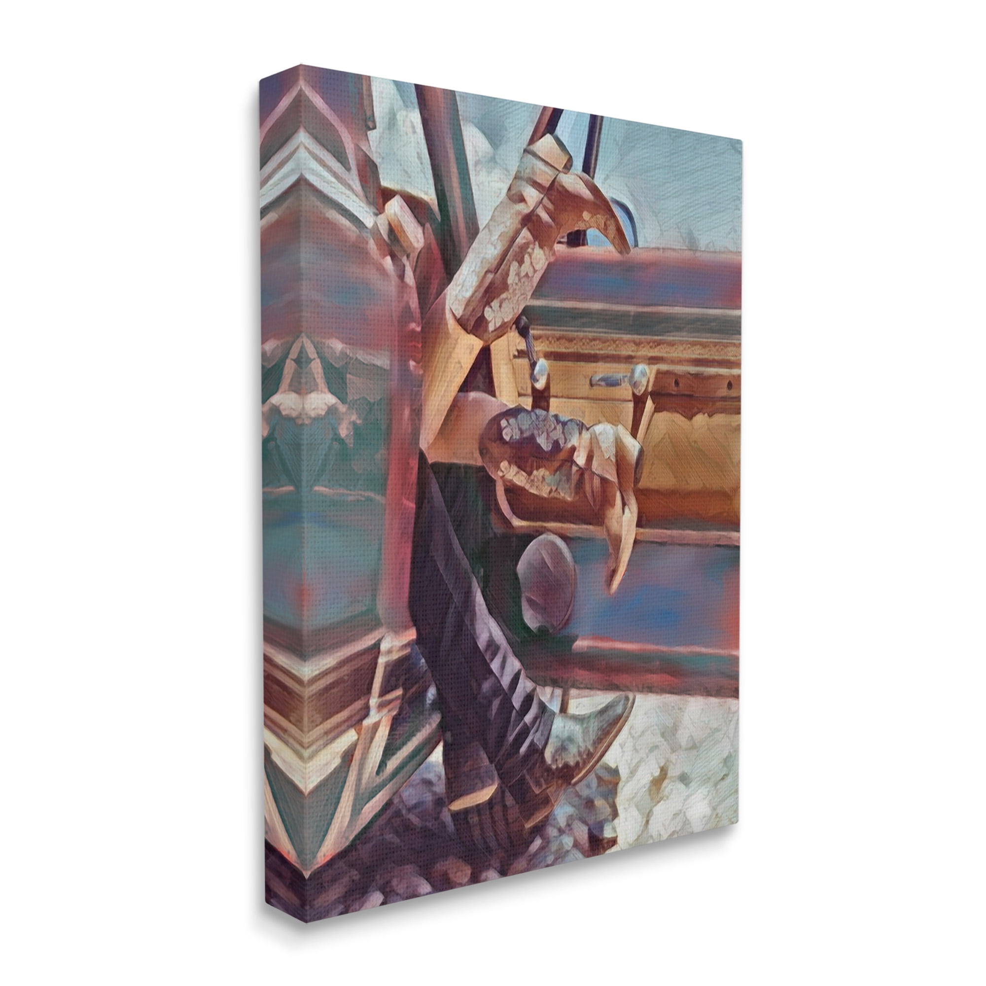 Stupell Industries Kissing Couple in Car Transportation Painting Gallery Wrapped Canvas Art Print Wall Art, 30 x 40