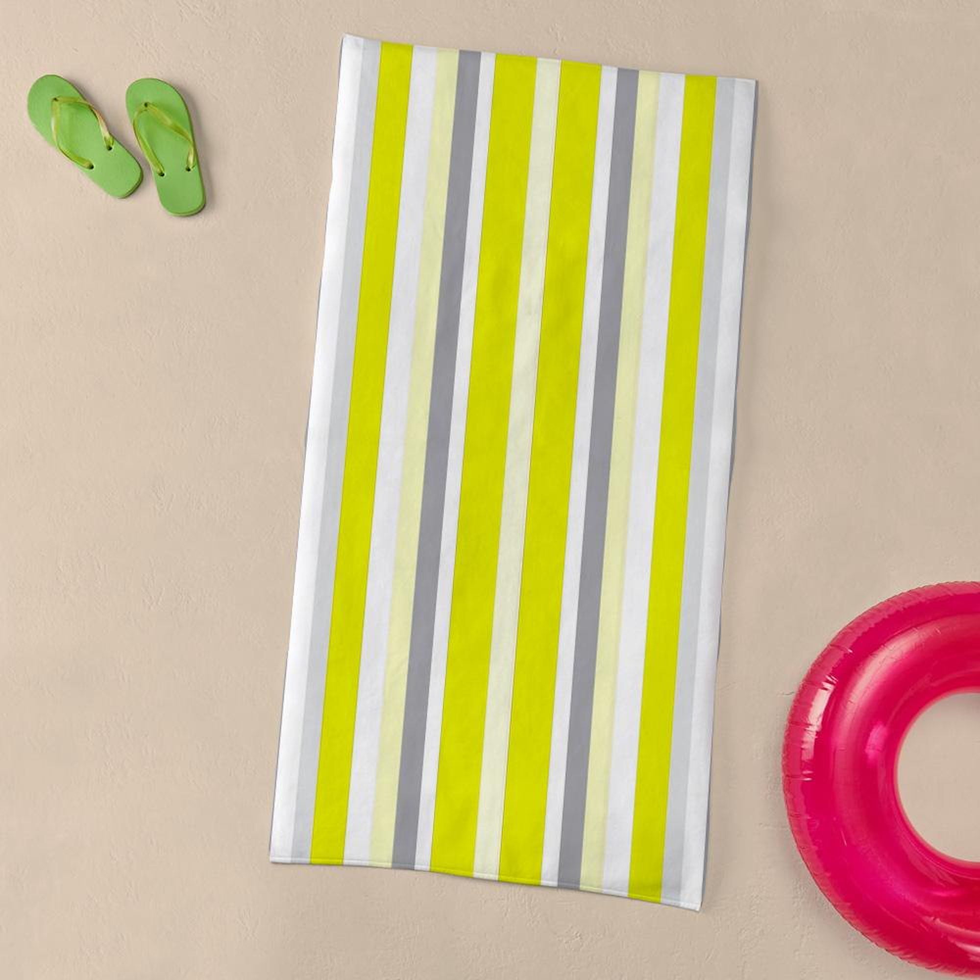 CafePress - Yellow, Grey & White: Stripes Pattern - Large Beach Towel, Soft 30"x60" Towel with Unique Design
