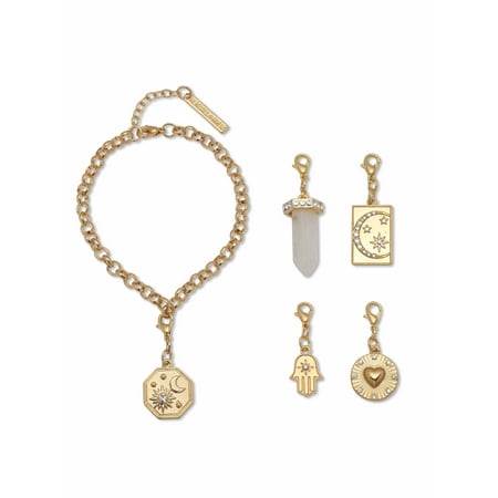Kendall + Kylie Crystal 14k Yellow Gold-Plated Interchangeable Celestial Charm Bracelet Set, 6.75 Inch Plus 1 Inch Extension