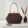 thumbnail image 6 of Vintage Coffee Straw Satchel with Kiss Lock Closure, Large Woven Shoulder Bag for Summer Travel, Shopping, and the Beach, 6 of 8