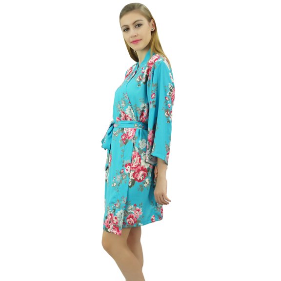 Bimba Women's Floral Printed 3/4 Sleeve Blue Bridesmaid Robe Coverup Wedding-8