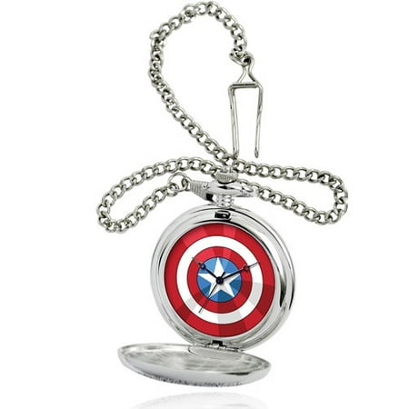 Marvel Men's Silver Pocket Watch, Silver Chain
