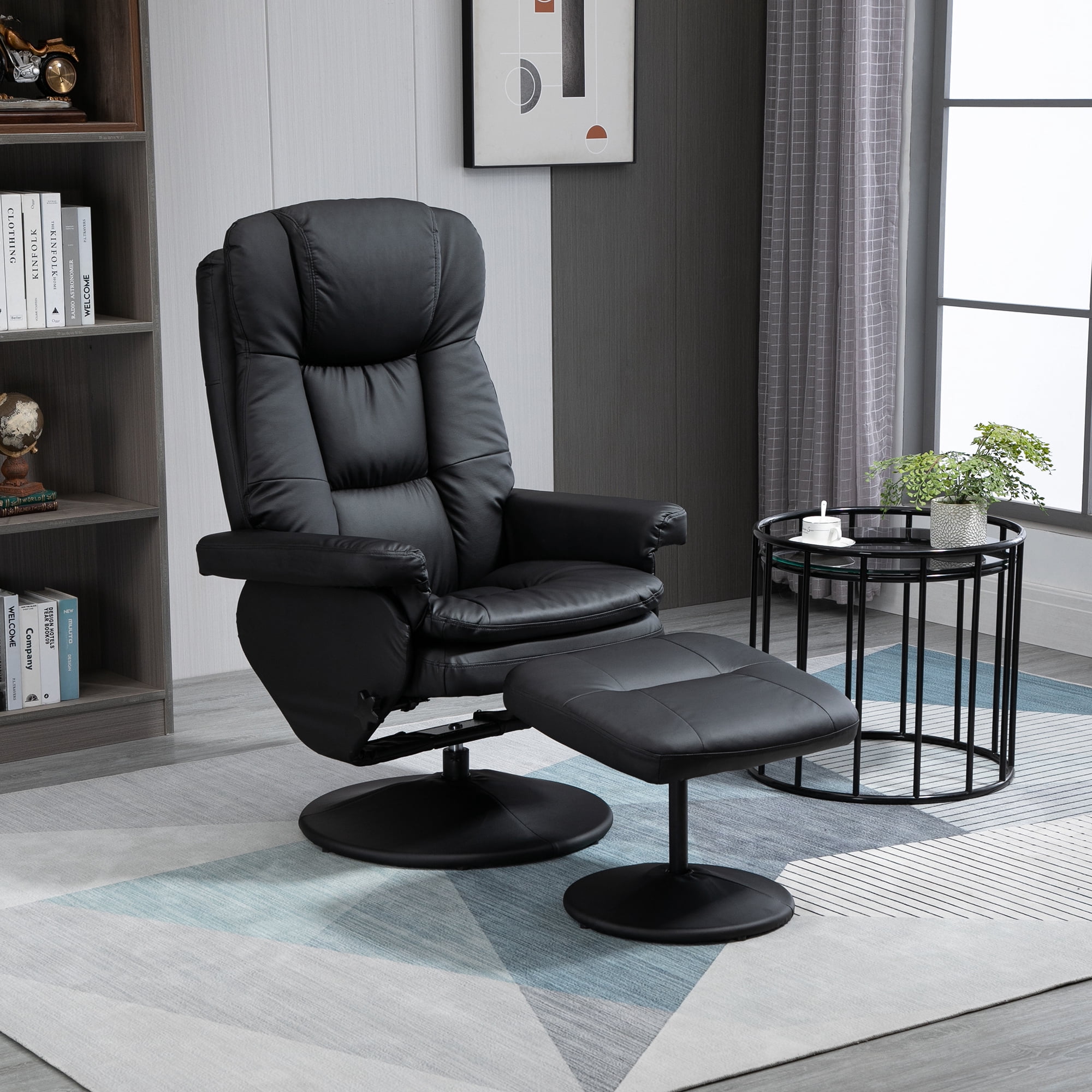 Massage Office Chair with Ottoman, PU Leather Recliner, 135° Recline, Black