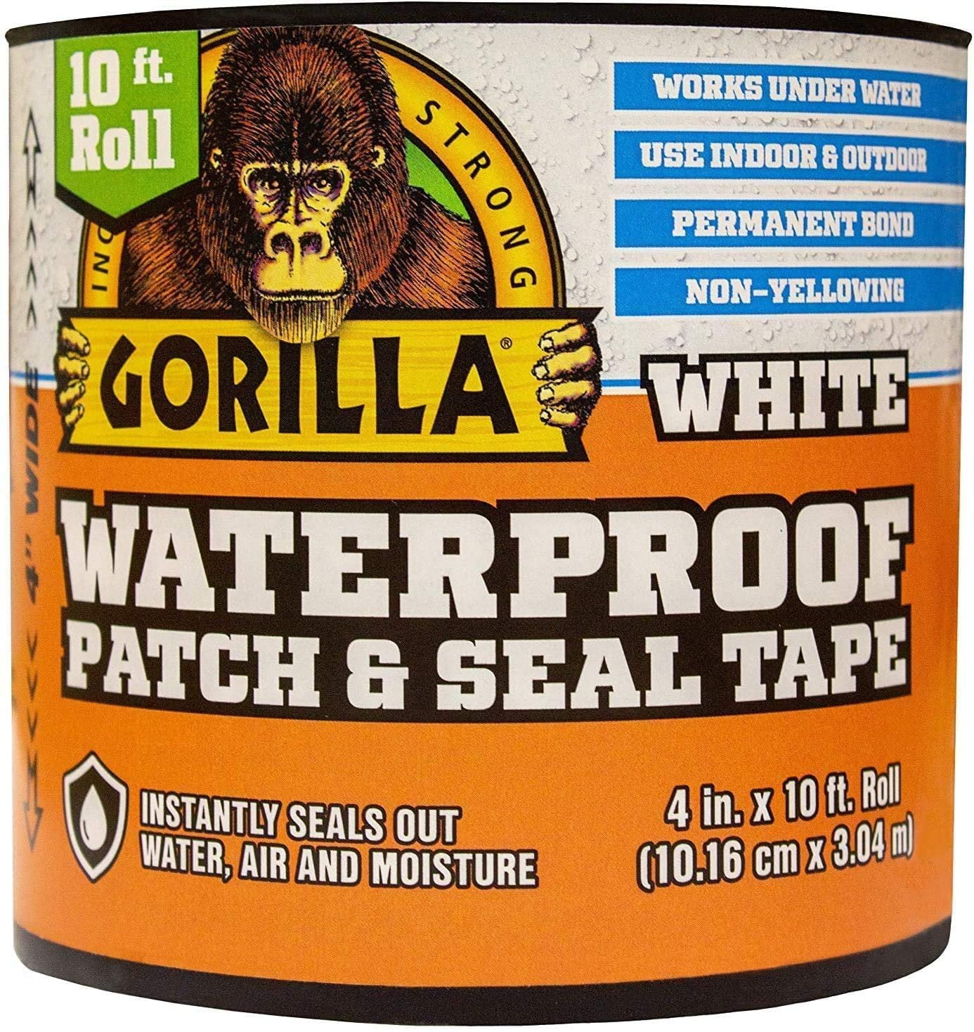 Gorilla Waterproof Patch & Seal Tape, 4" x 10', White Pack of 1