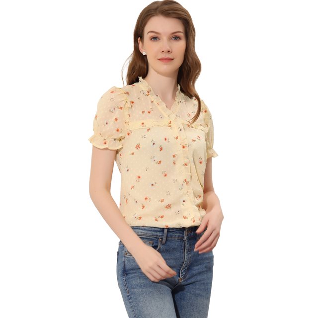 INSPIRE CHIC Chemise Décontractée Élégante à Col en V avec Boutons devant et Motif Floral pour Femme 2 m