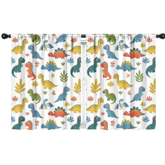 Blackout Kids Curtains,Colorful Dinosaur and Leaf Pattern Childrens Insulated Curtains Set Of 2,Bedroom Essentials,Toddler Room Decor 42"x54"